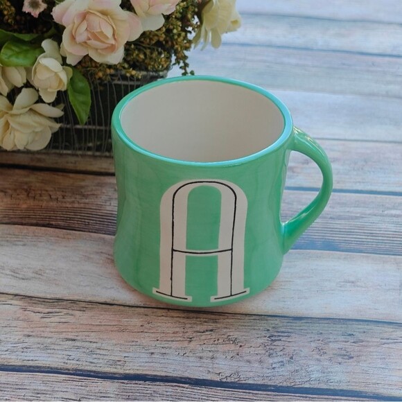 Anthropologie Initial Monogram “A” Mug Green - Picture 1 of 7
